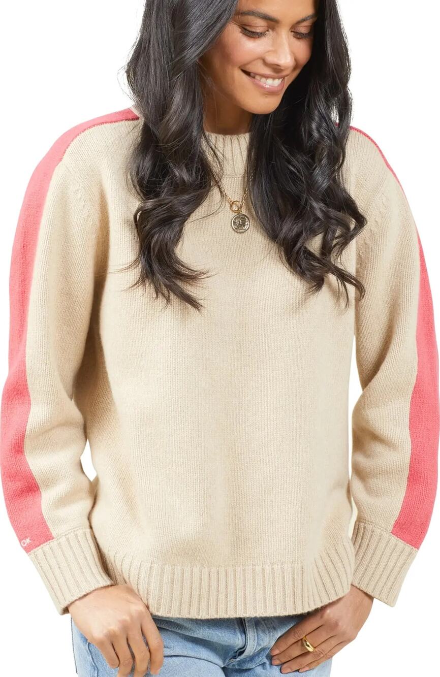 Outerknown Archer Recycled Cashmere Crew Sweater Women's SP Oatmeal Pink Stripe